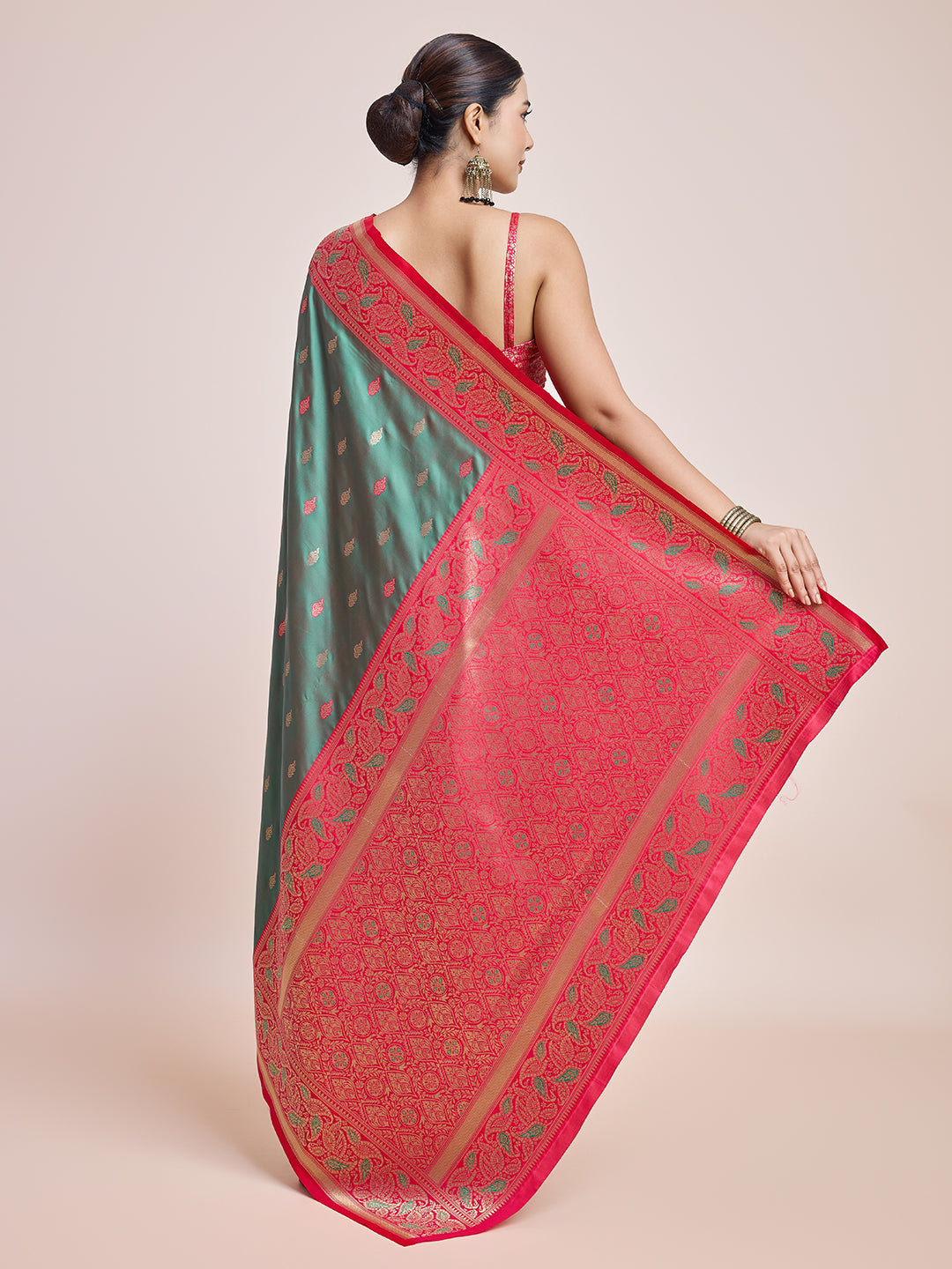 Green Banarasi Satin Silk Woven Trendy Saree - Monjolika Fashion