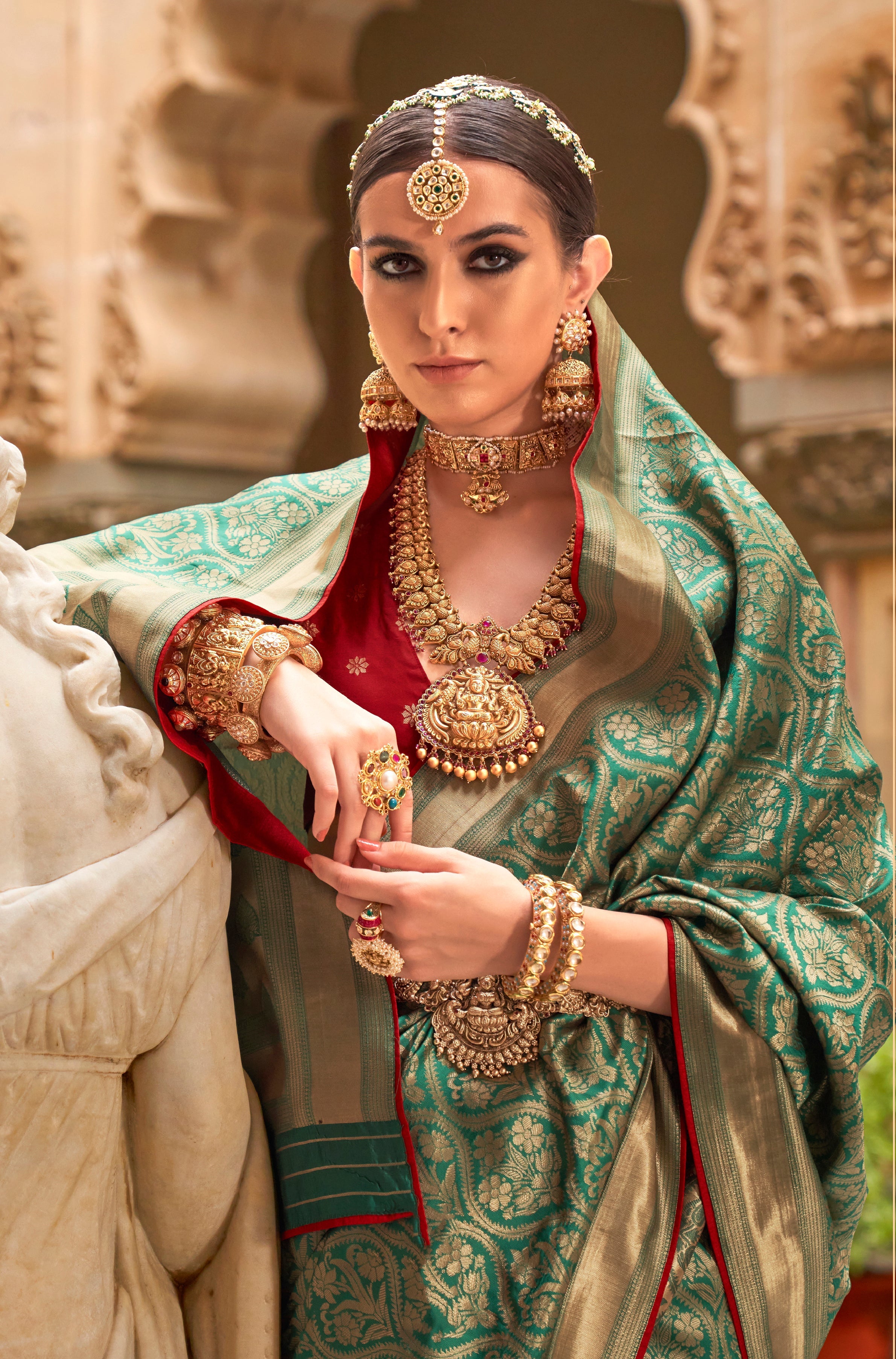 Green Banarasi silk Rich Zari Work Classic Saree