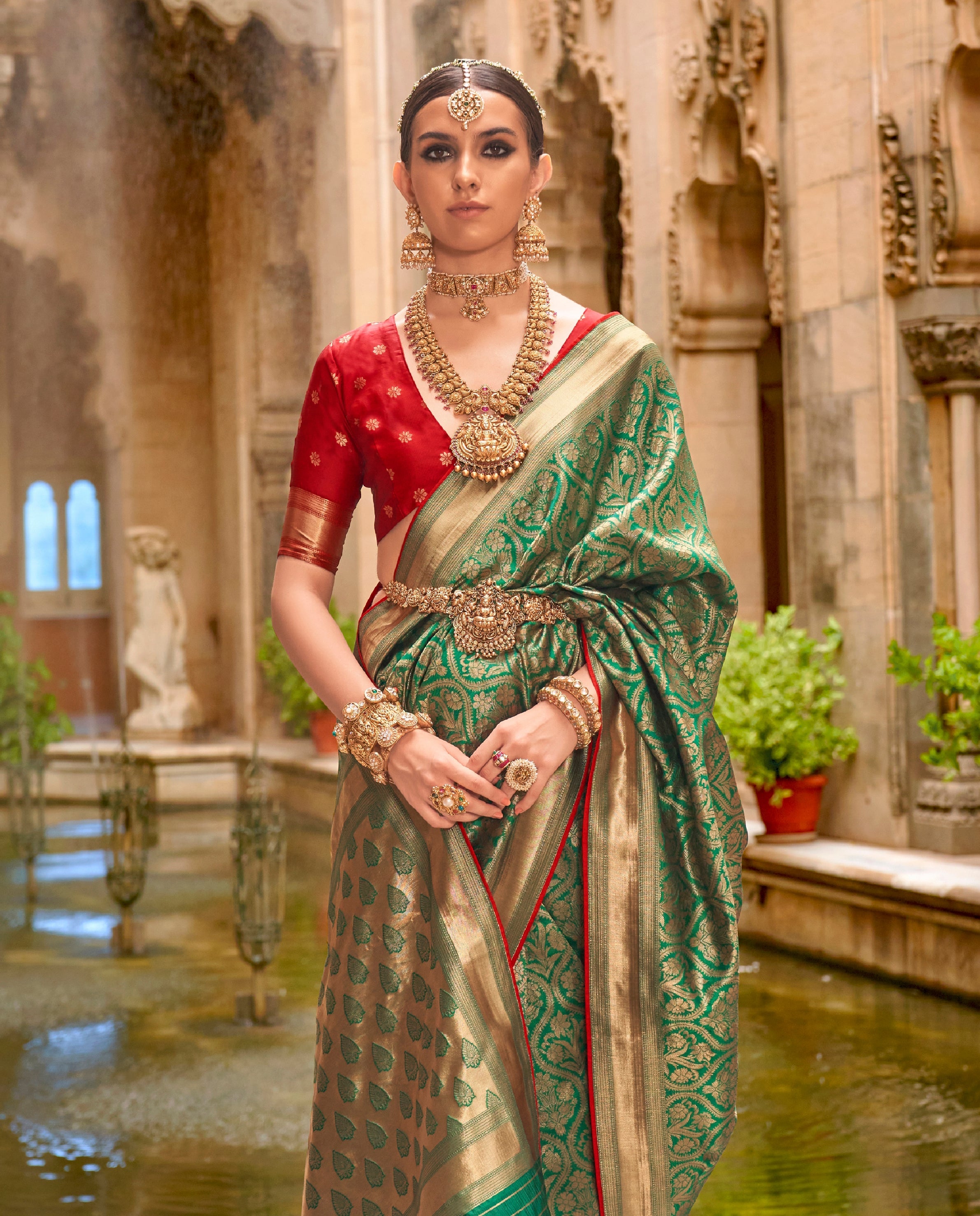 Green Banarasi silk Rich Zari Work Classic Saree