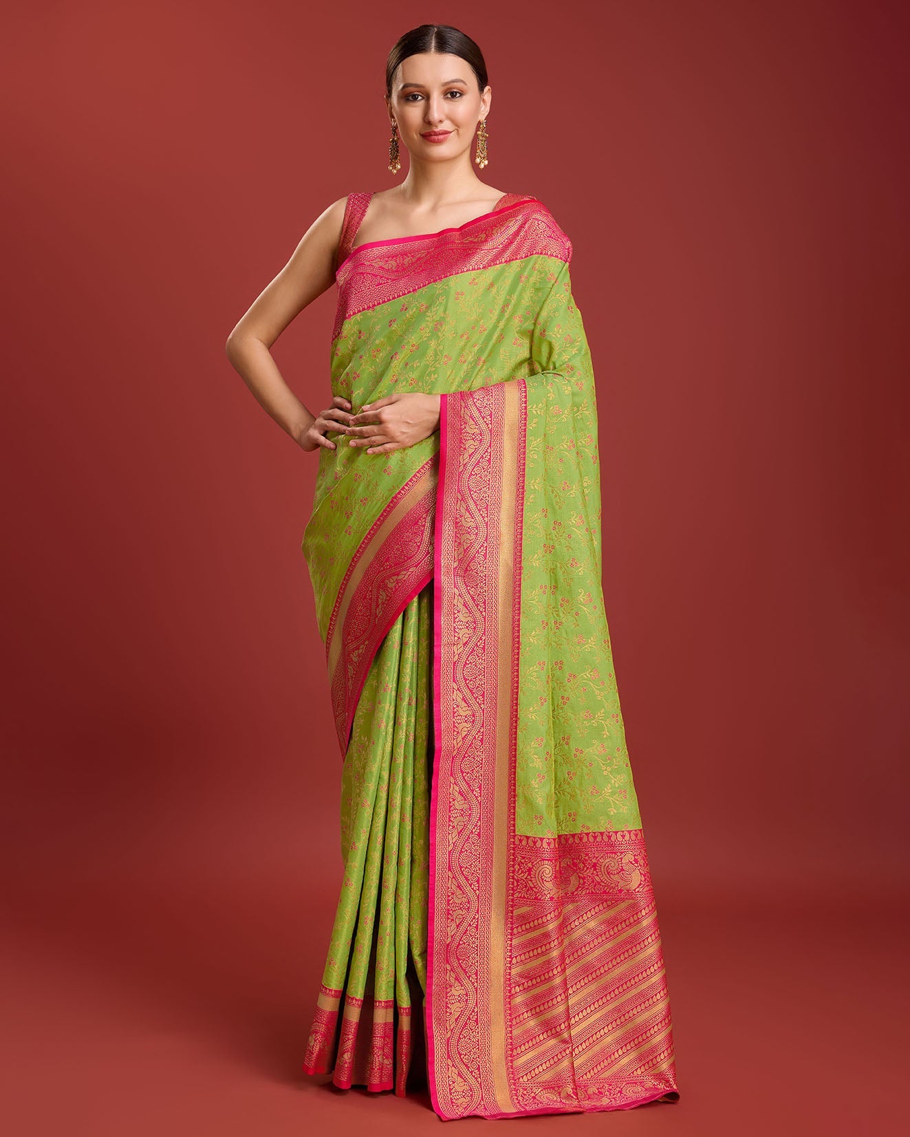 Yellow Banarasi silk Weaving Designer Saree - Monjolika Fashion