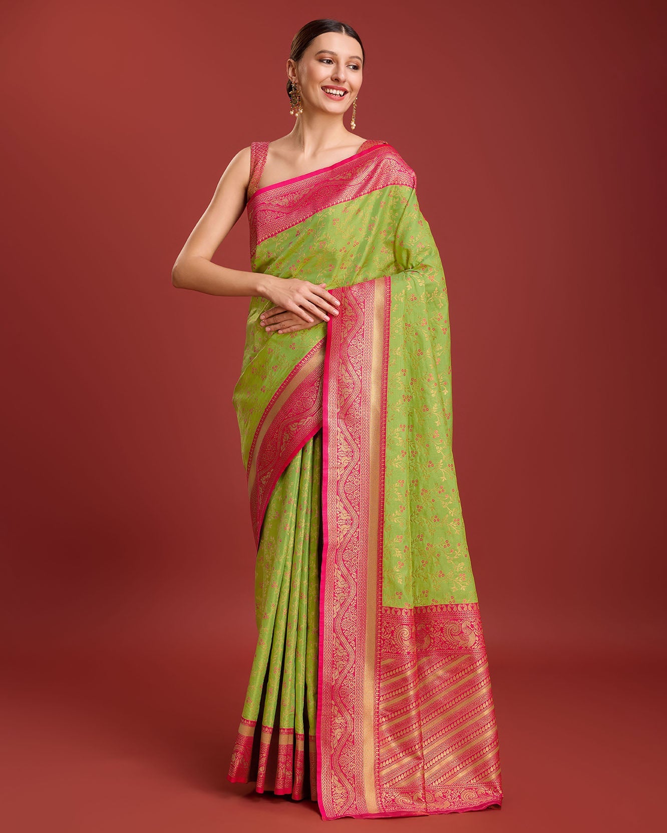 Yellow Banarasi silk Weaving Designer Saree - Monjolika Fashion