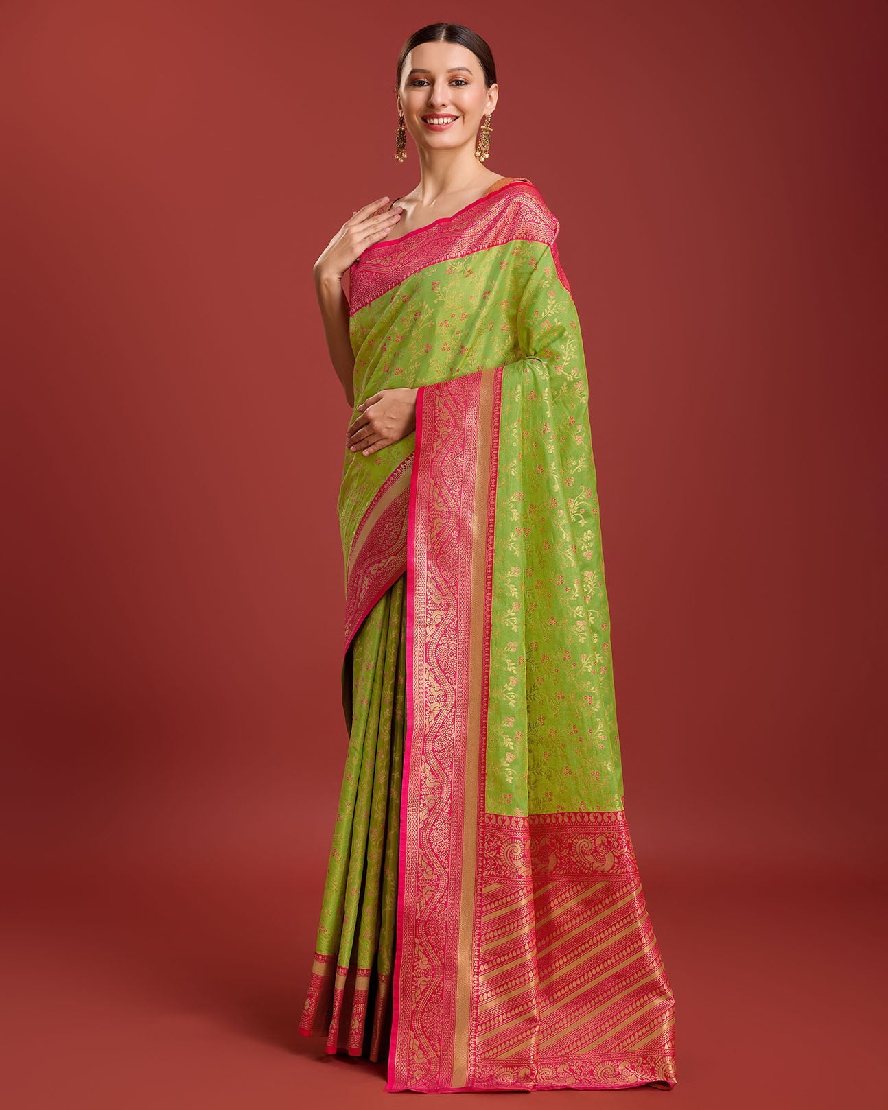 Yellow Banarasi silk Weaving Designer Saree - Monjolika Fashion
