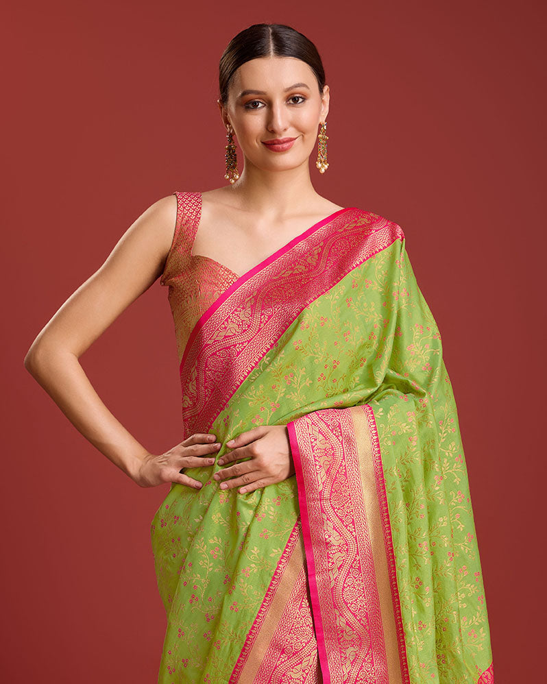 Yellow Banarasi silk Weaving Designer Saree - Monjolika Fashion