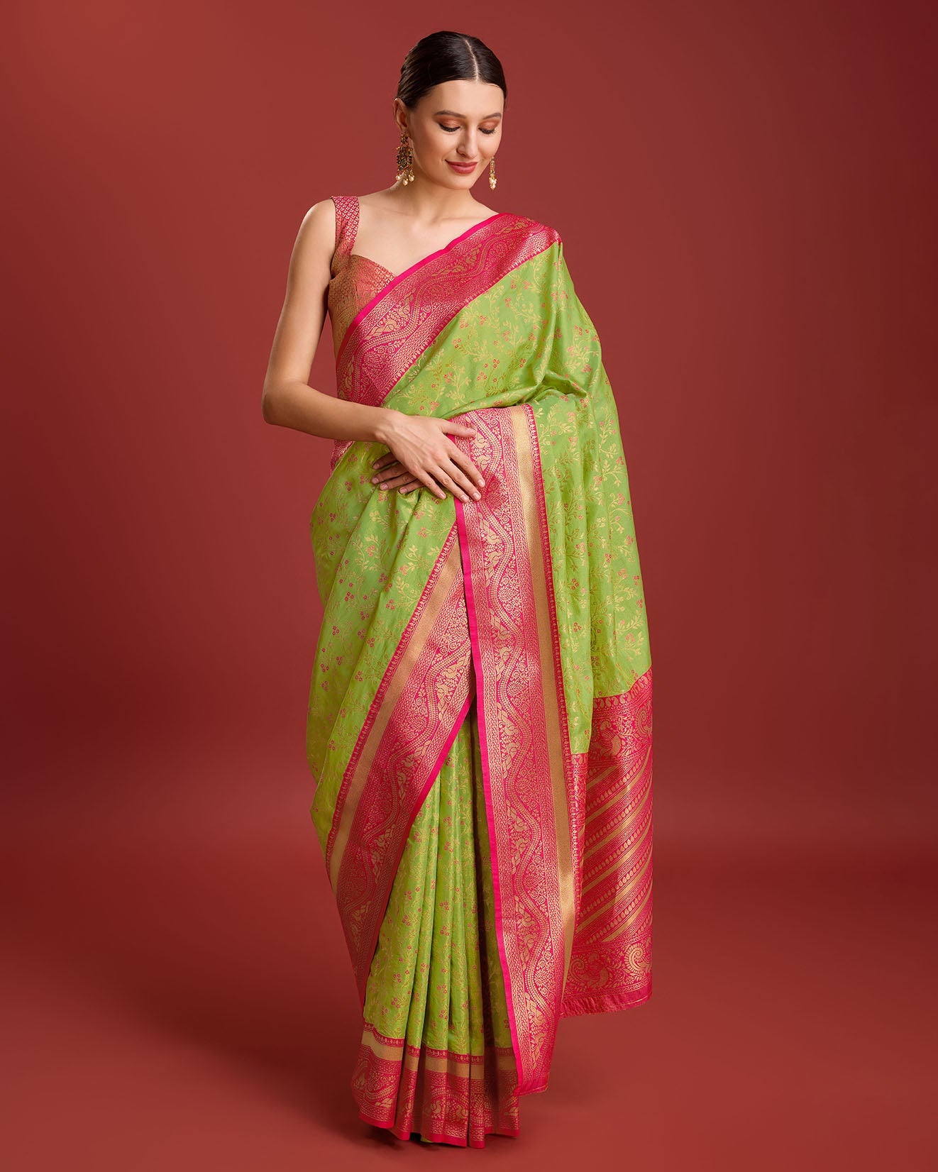 Yellow Banarasi silk Weaving Designer Saree - Monjolika Fashion