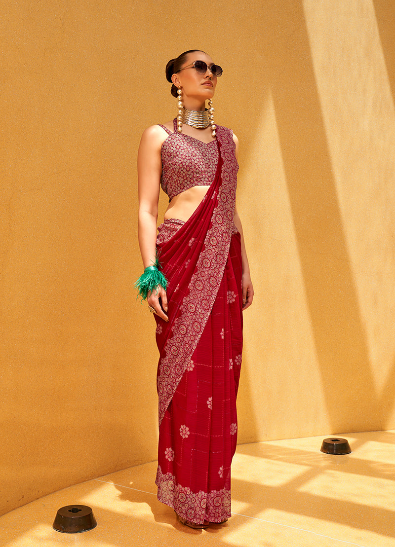 Rani Pink Georgette Foil Print Saree