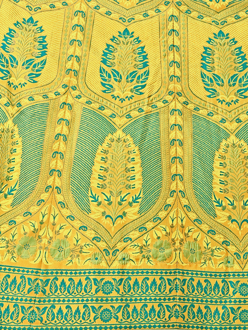 Lime Yellow Kanjivaram Silk Weaving Zari Lehenga Choli