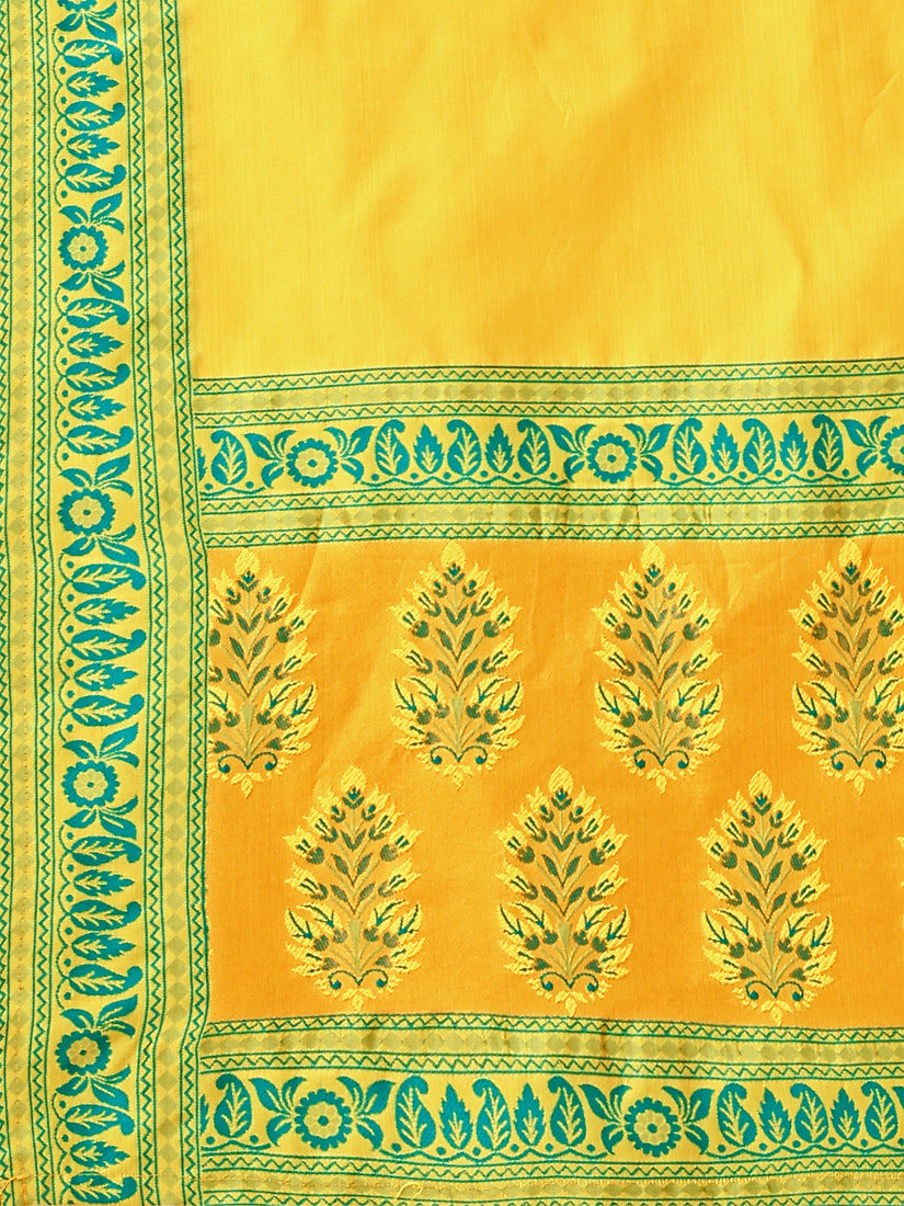 Lime Yellow Kanjivaram Silk Weaving Zari Lehenga Choli