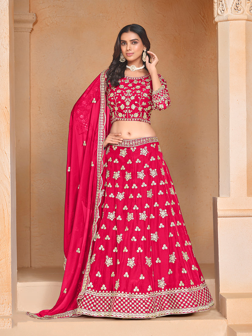 Rani Pink Organza Heavy Embroidered Traditionally Lehenga Choli