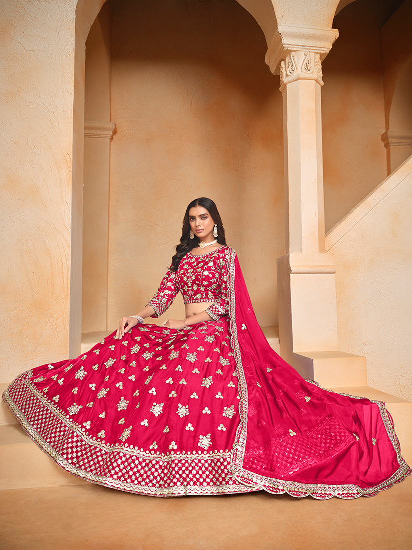 Rani Pink Organza Heavy Embroidered Traditionally Lehenga Choli