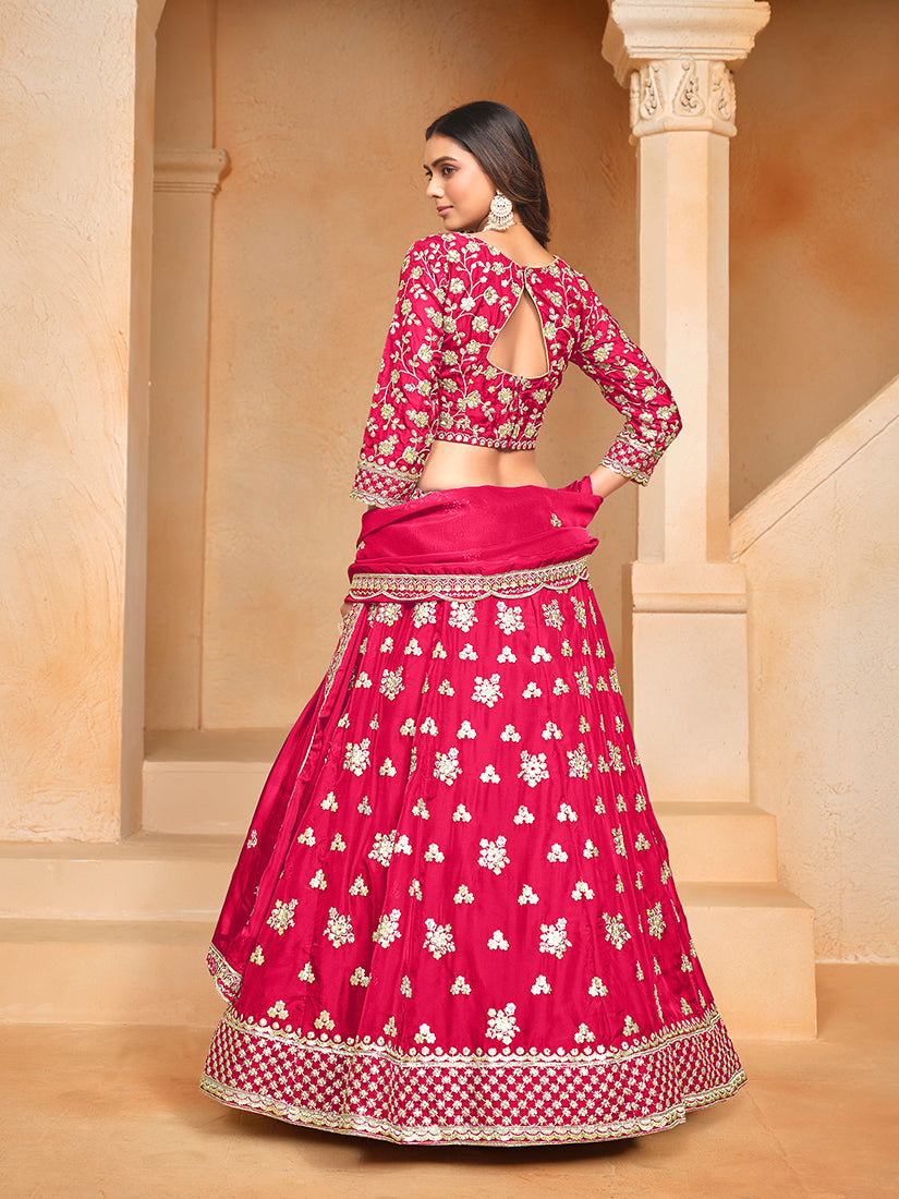 Rani Pink Organza Heavy Embroidered Traditionally Lehenga Choli