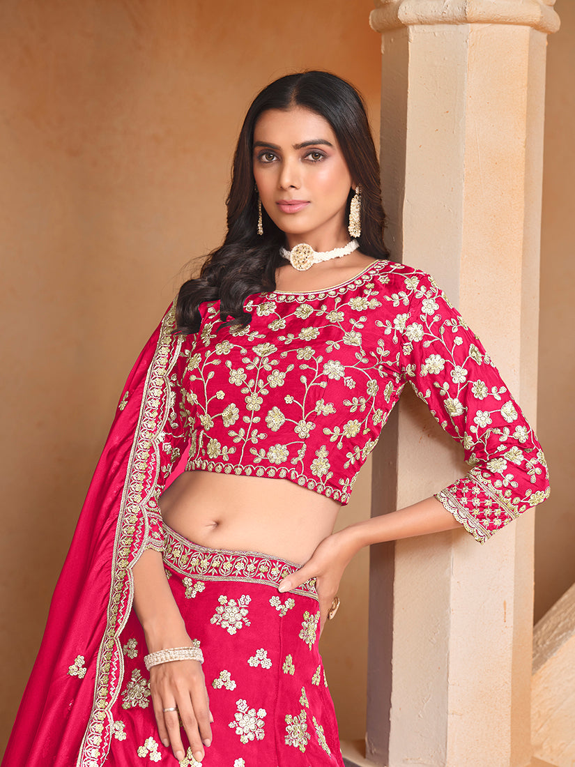 Rani Pink Organza Heavy Embroidered Traditionally Lehenga Choli