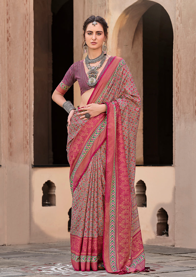 Burgundy Silk Patola Print Saree