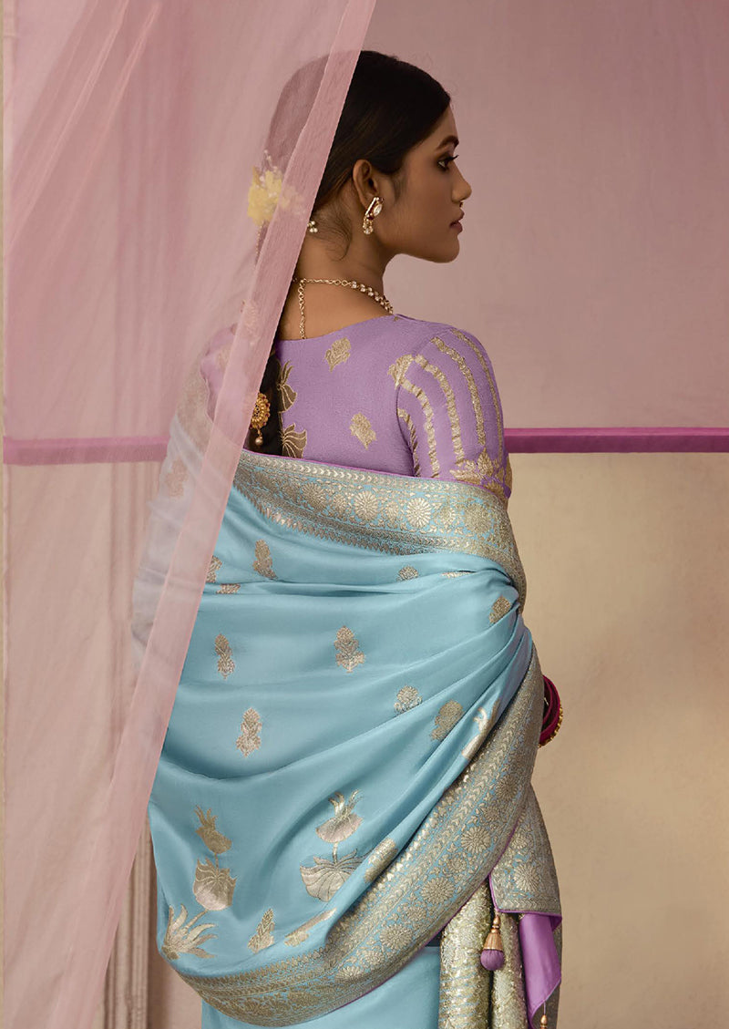 Sky Blue Traditional Zari Woven Dola Viscose Silk Saree