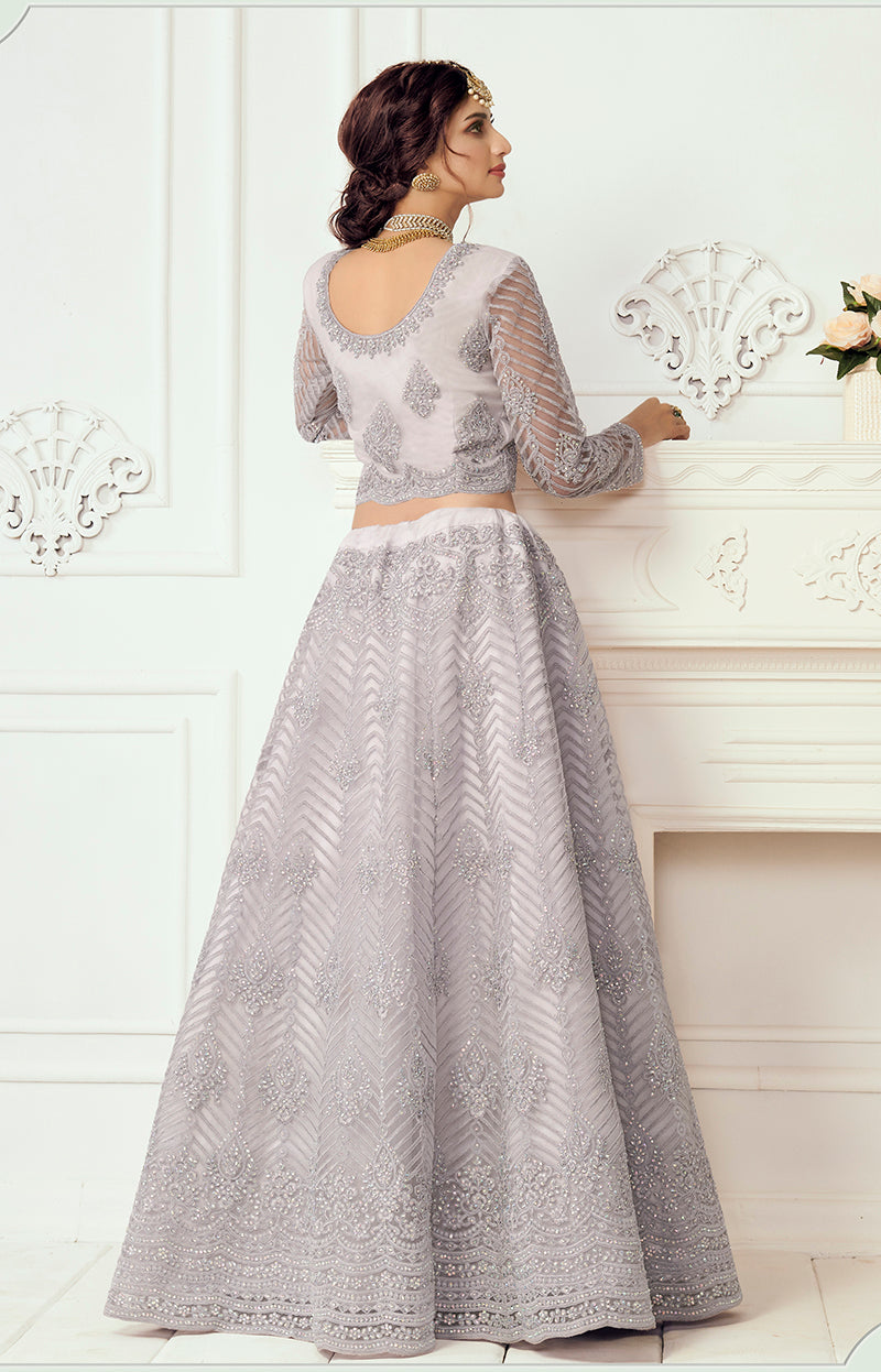 Light Lavender Net Embroidered Designer Party Wear Lehenga Choli