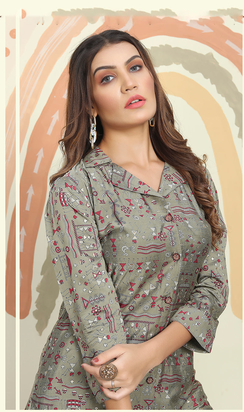 Grey Premium Rayon Floral Printed Kurta and Pant Set