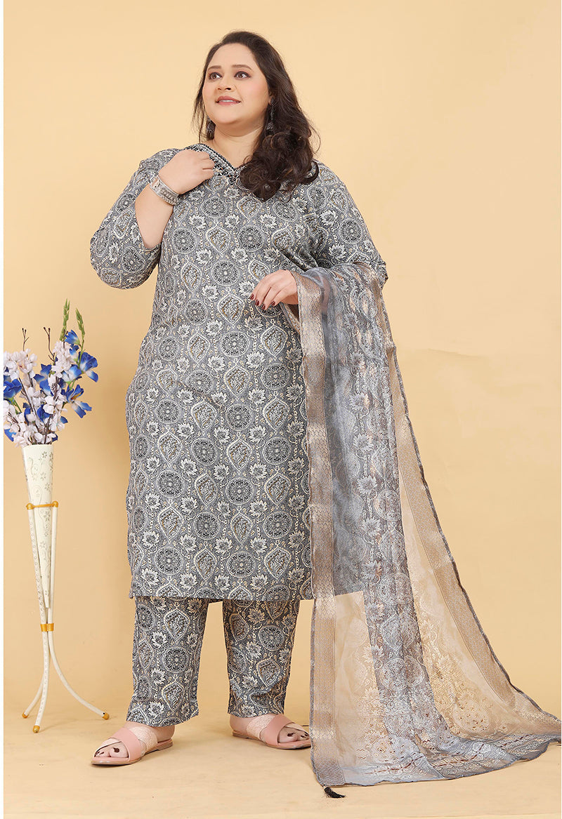 Grey Premium Rayon Handwork Classic Salwar Suit
