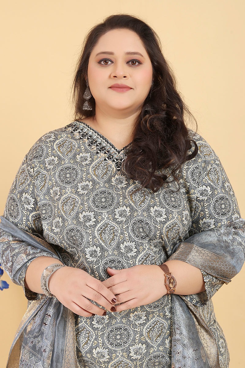 Grey Premium Rayon Handwork Classic Salwar Suit