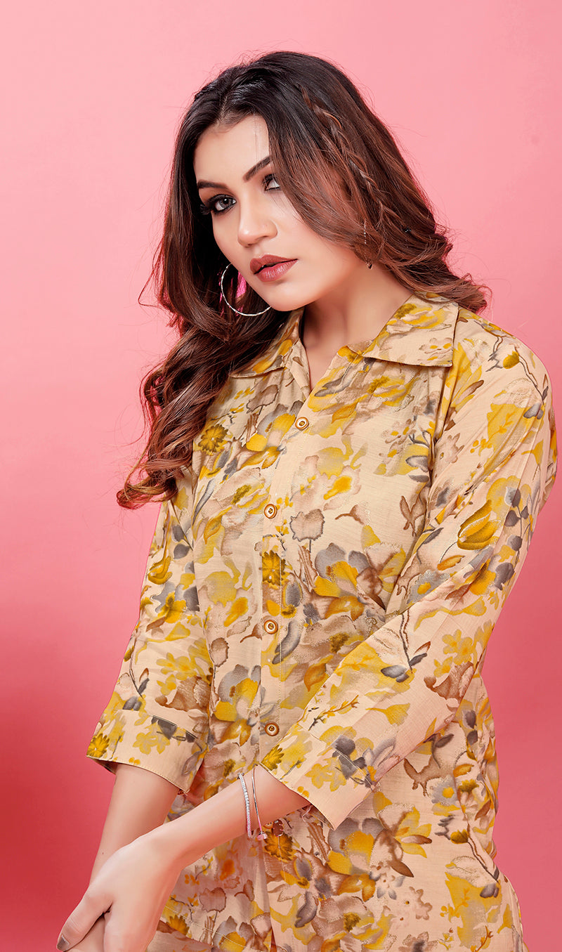 Yellow Floral Printed Rayon Co Ord Set