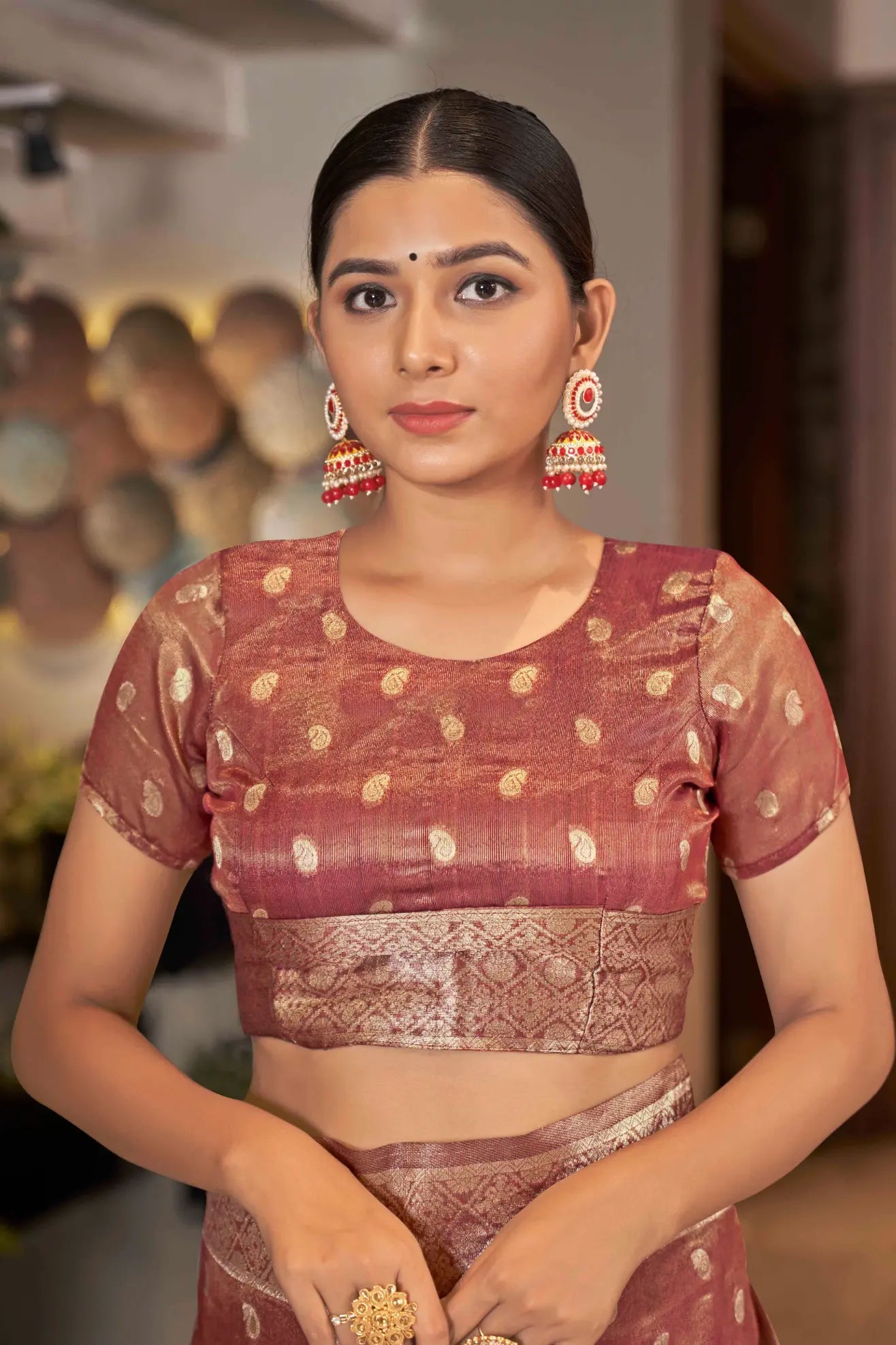 Rust Shimmer Silk Woven Trending Saree - Monjolika Fashion