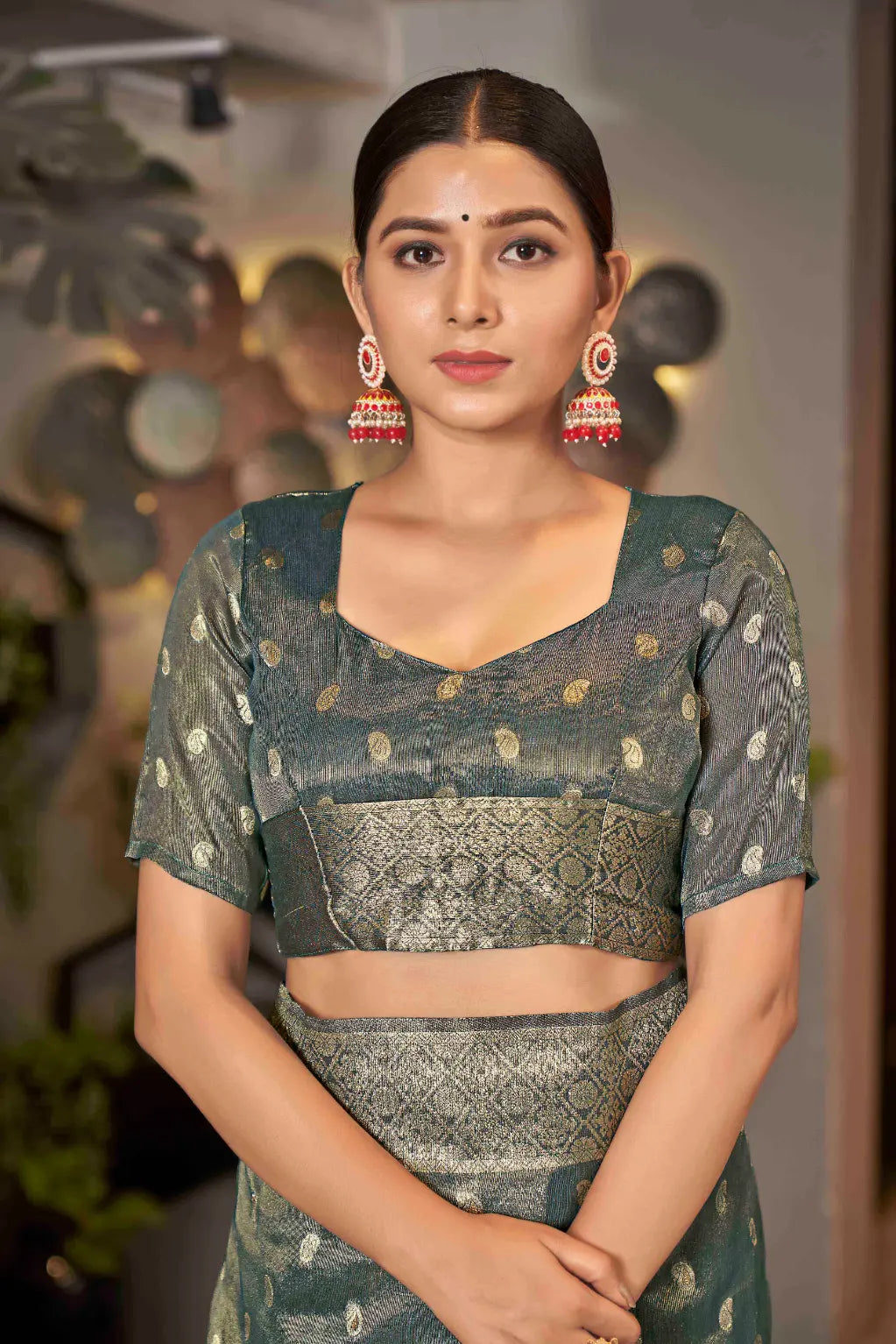 Grey Shimmer Silk Woven Trending Saree - Monjolika Fashion