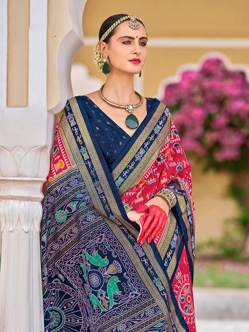 Rani Pink Silk Foil Print Saree