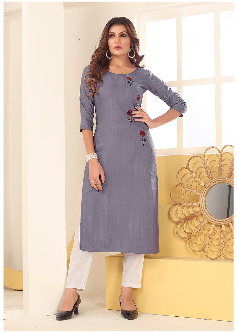 Grey Vision silk with Handmade Embroidery Kurti
