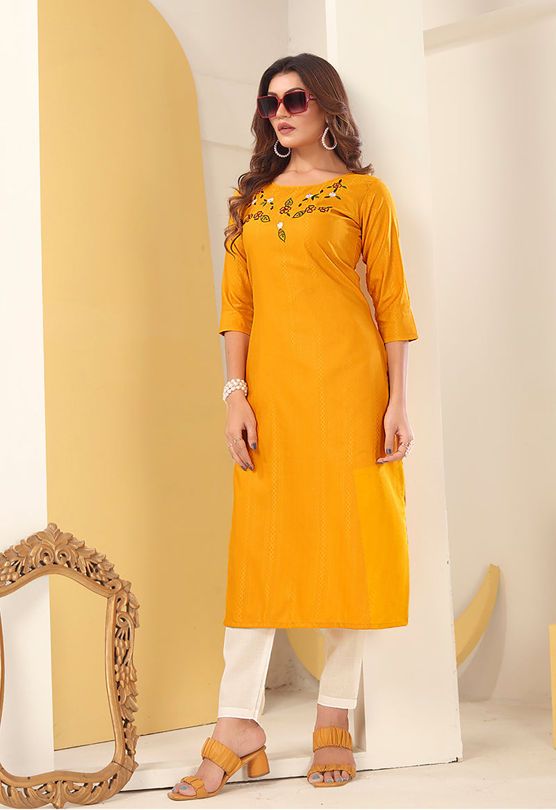 Mustard Vision silk with Handmade Embroidery Kurti
