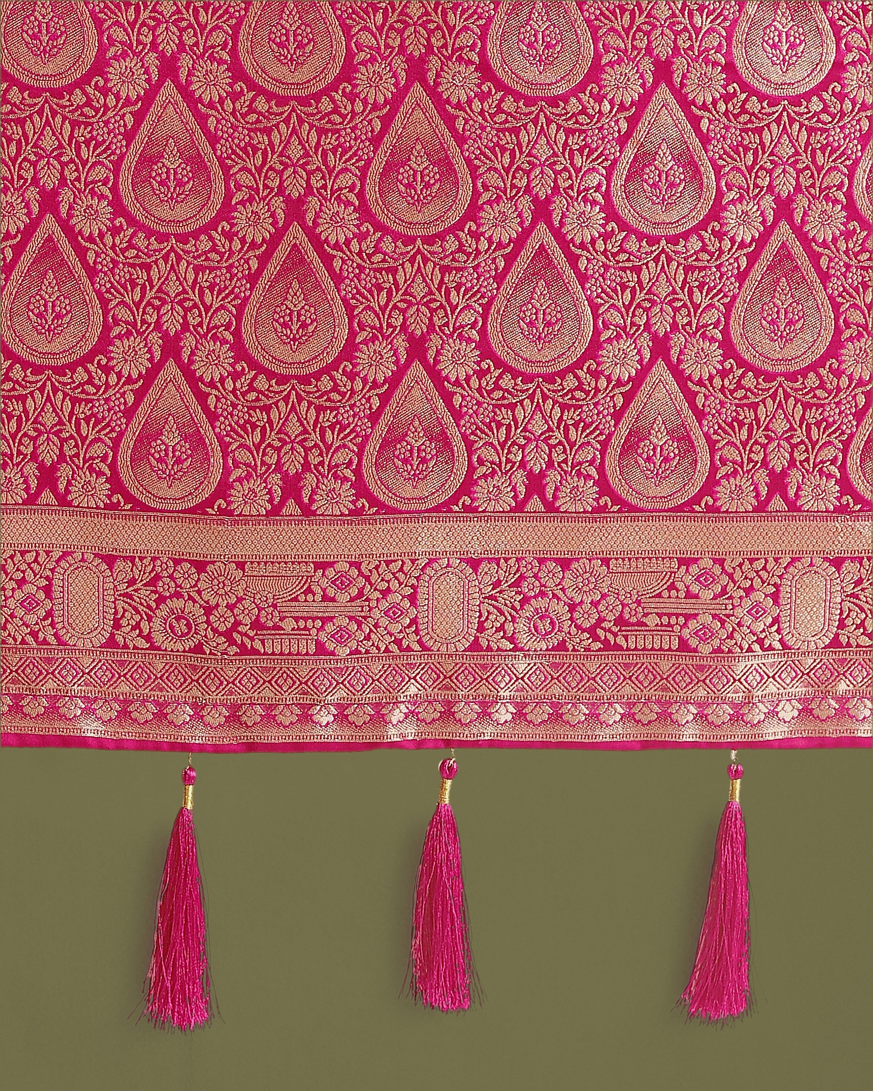 Hot Pink With Gold Bordar Banarasi Woven Satin Saree