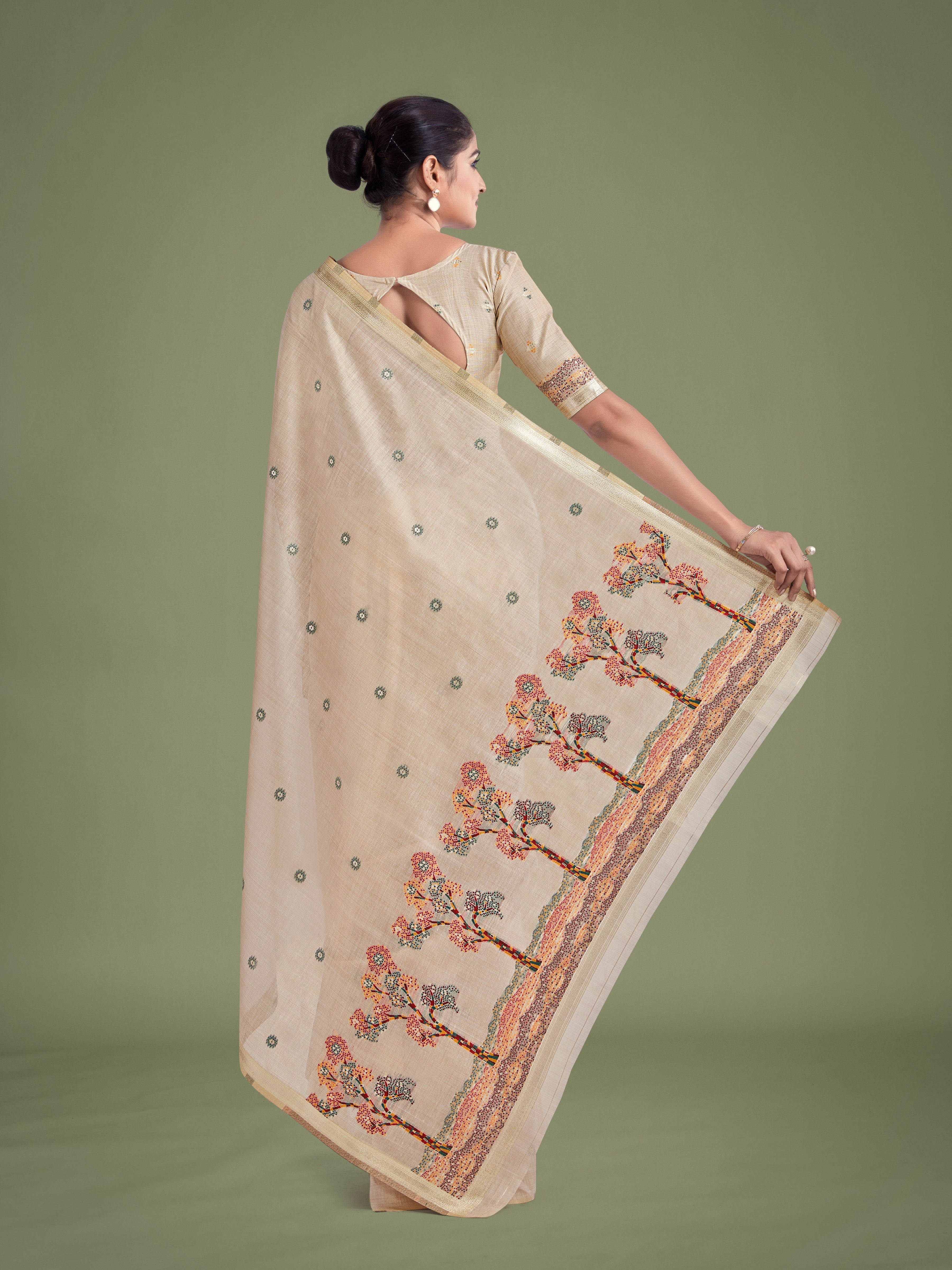 Imaginative Beige & Maroon Woven Butti Pattern Cotton Silk Saree