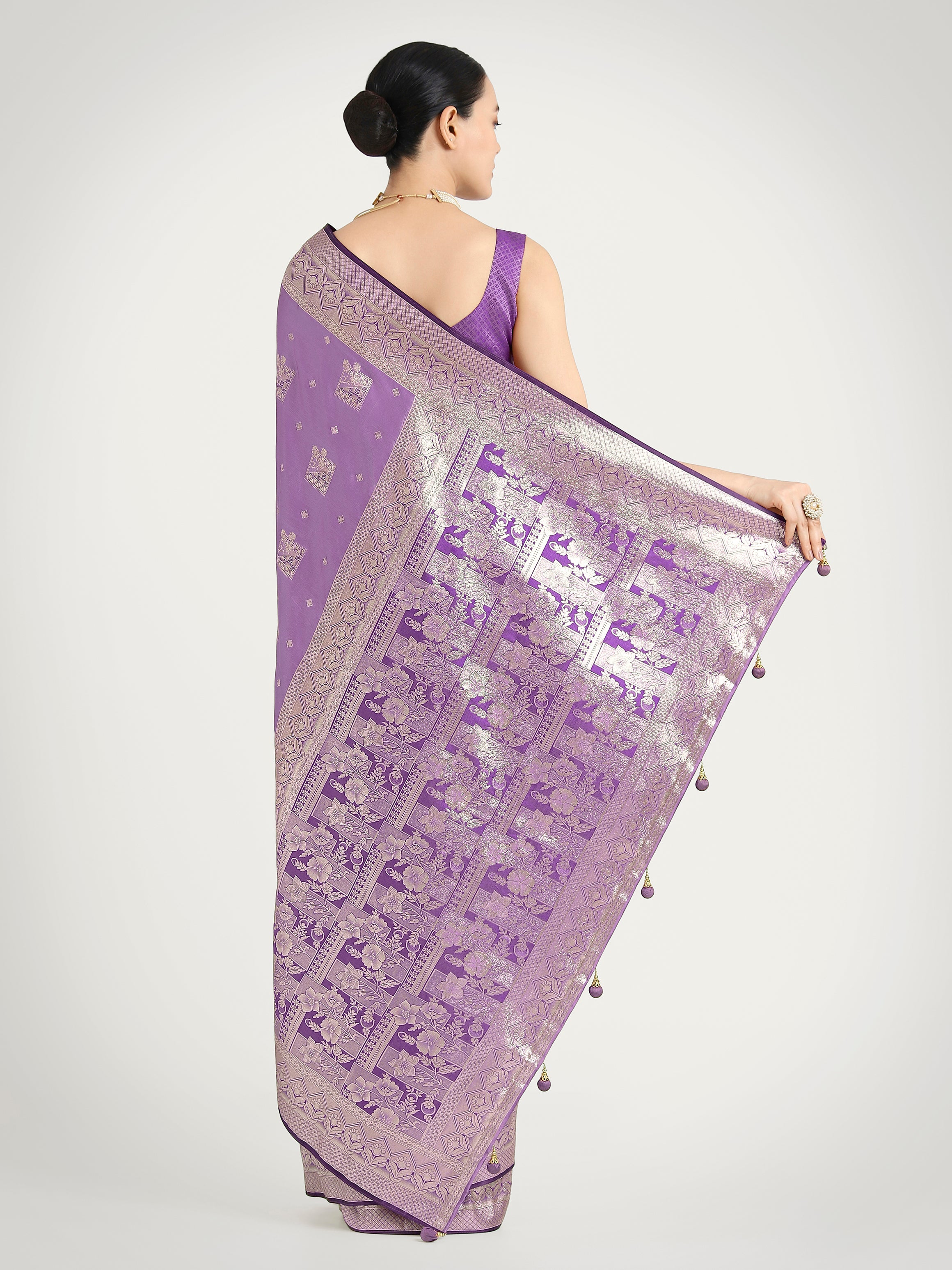 Lavender Banarasi Satin Silk Zari Weaving Festival Wear Saree