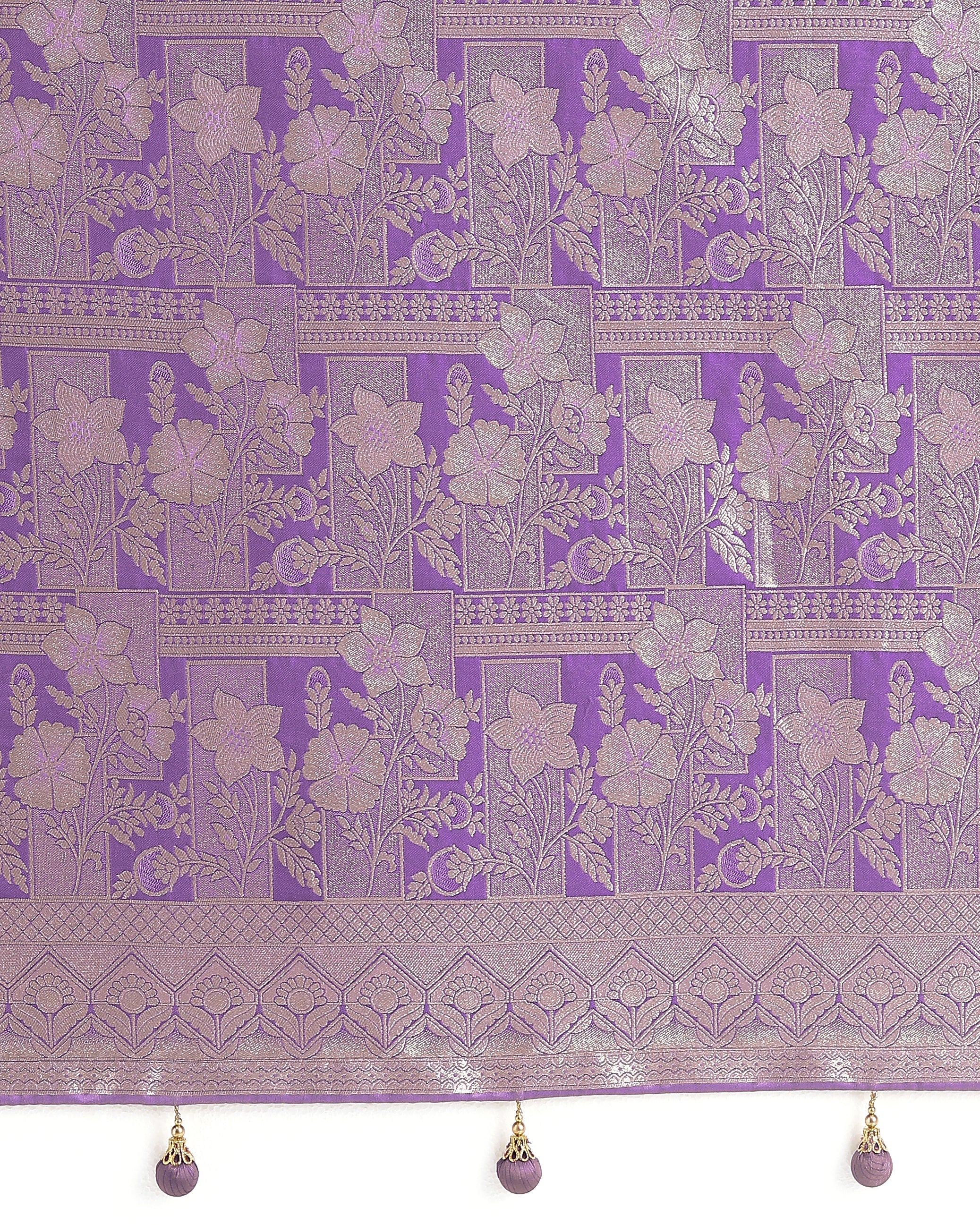 Lavender Banarasi Satin Silk Zari Weaving Festival Wear Saree