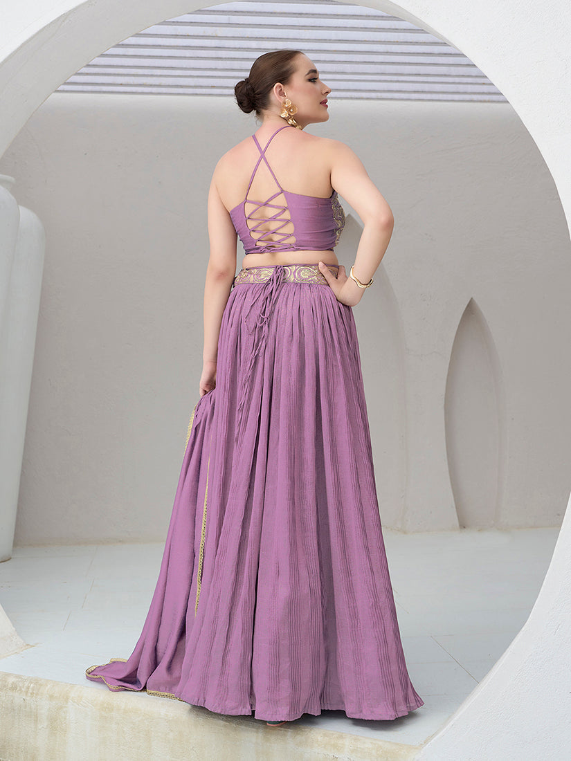Lavender Festive Look with Silk Crush Lehenga Choli