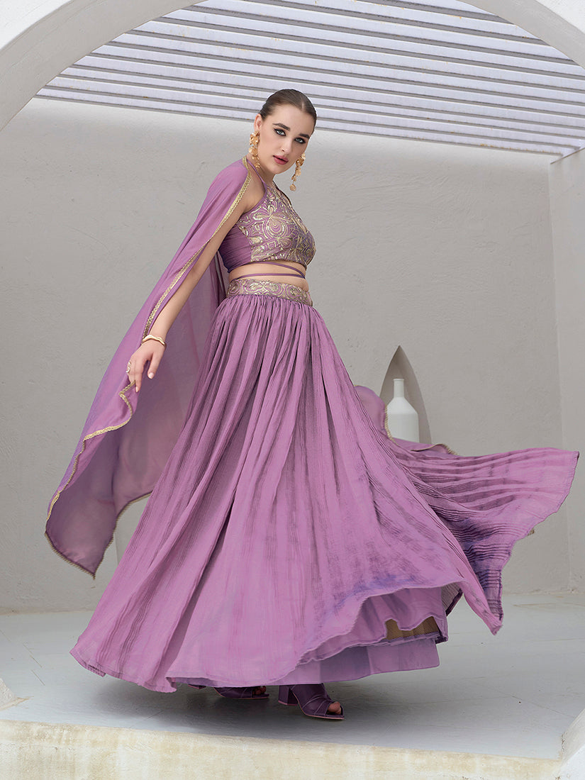 Lavender Festive Look with Silk Crush Lehenga Choli