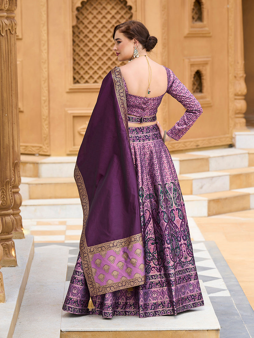 Lavender Kanijwaram Jacquard Designer Lehenga Choli For Ceremonial