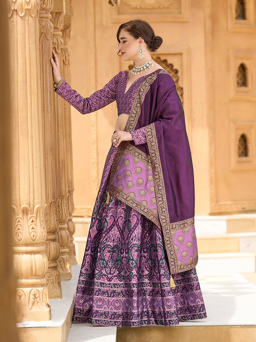 Lavender Kanijwaram Jacquard Designer Lehenga Choli For Ceremonial