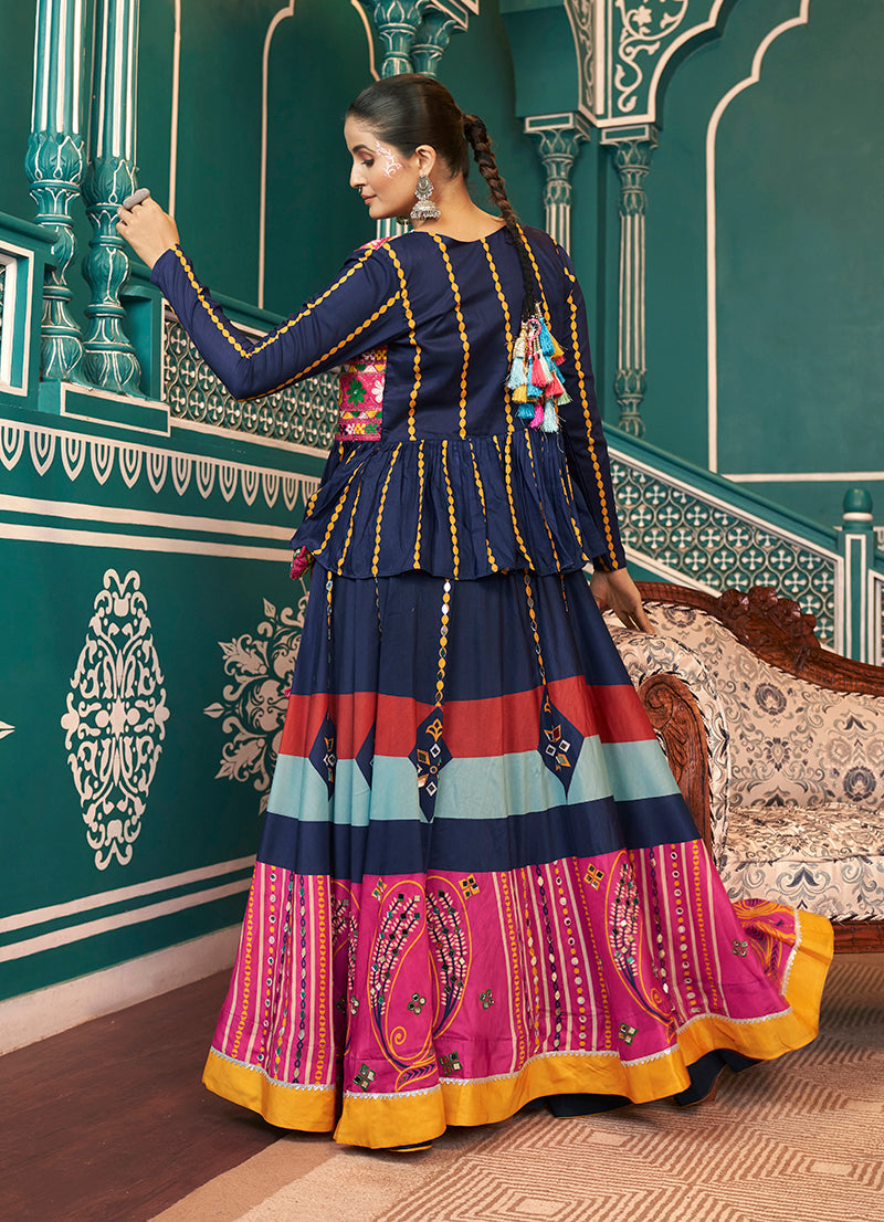 Navy blue Maska Silk Koti Style Lehenga For Navratri Style