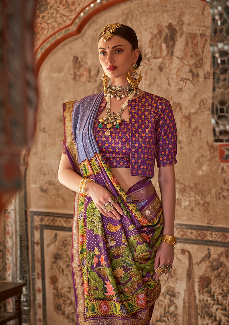 Lavender Viscose Silk Printed Traditional Saree