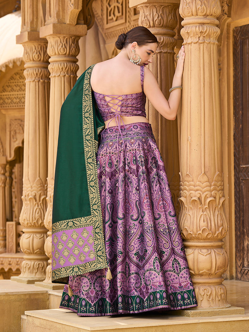 Lehenga Choli Thread Work Jacquard Silk in Purple