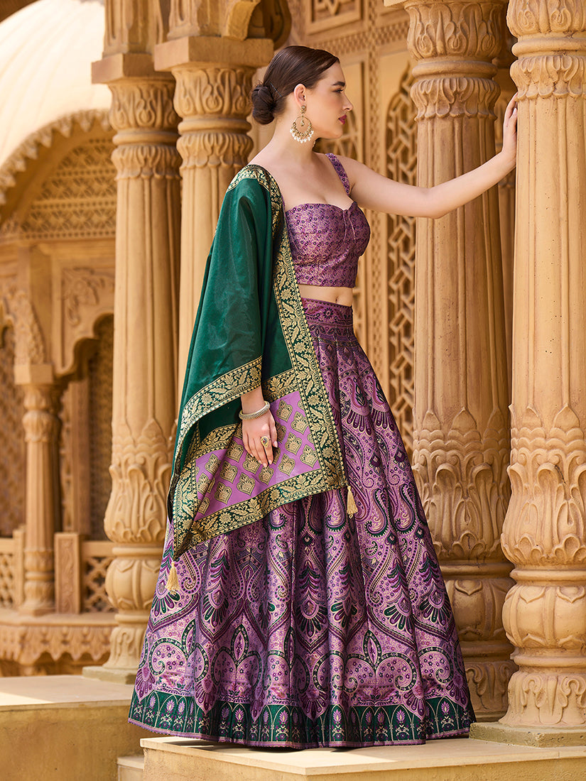 Lehenga Choli Thread Work Jacquard Silk in Purple