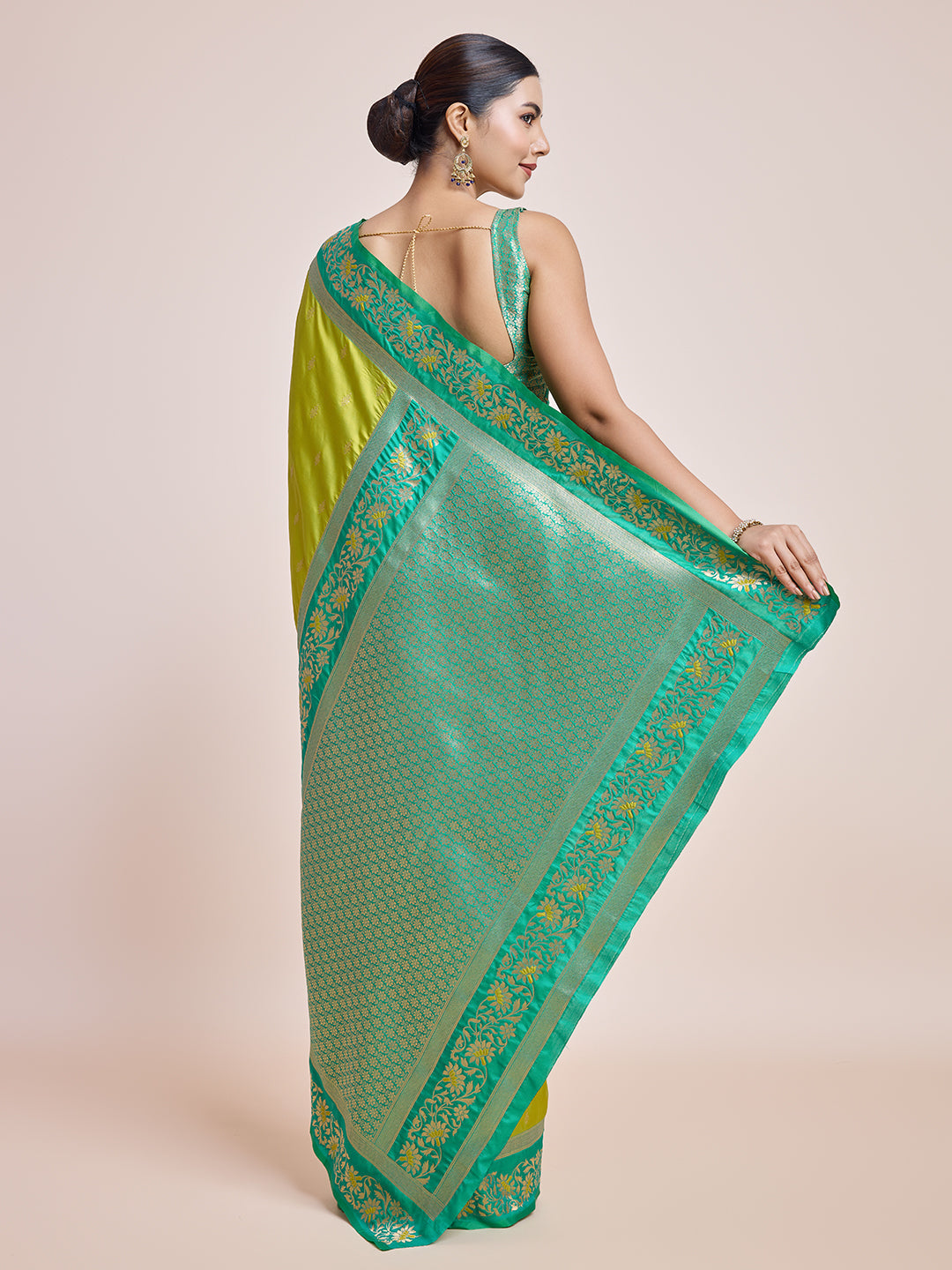 Cyan Banarasi Satin Silk Woven Classic Saree - Monjolika Fashion