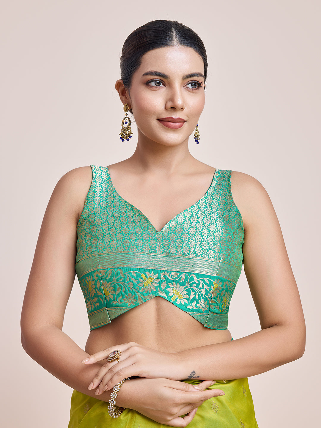 Cyan Banarasi Satin Silk Woven Classic Saree - Monjolika Fashion