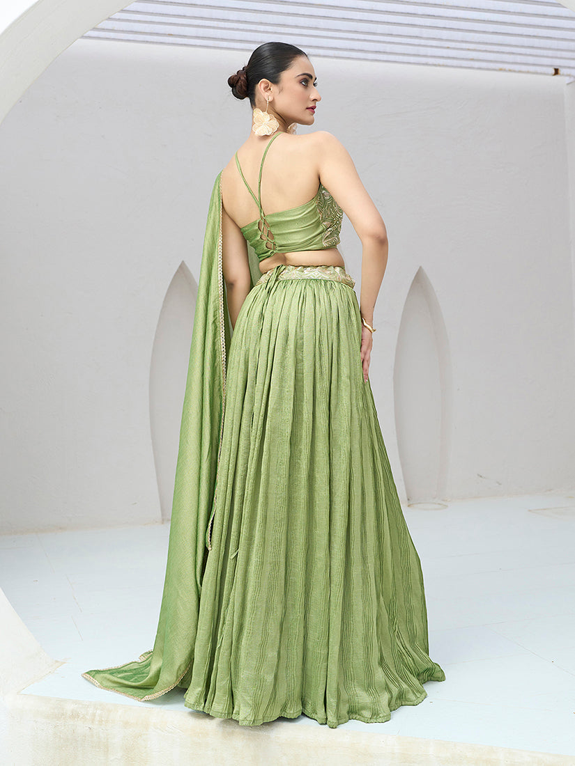 Light Green Festive Look with Silk Crush Lehenga Choli