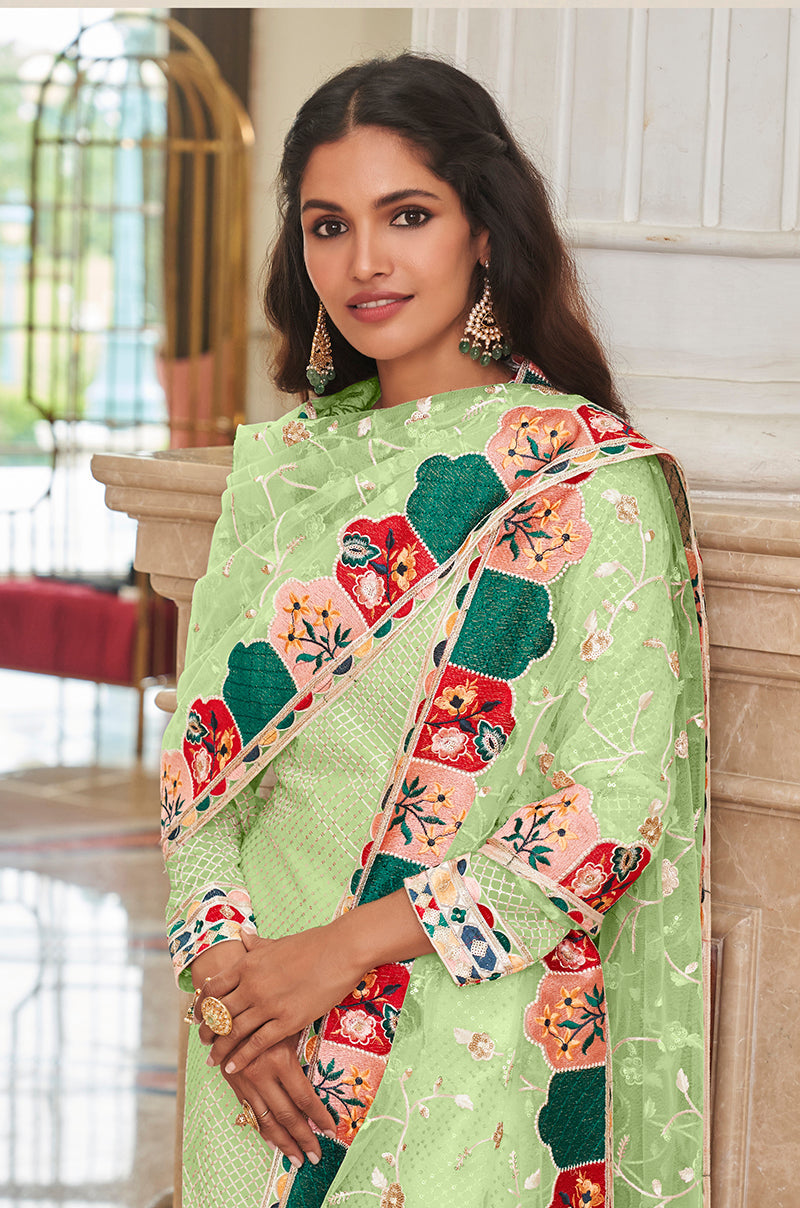 Light Green Georgette Embroidered Churidar Salwar Suit