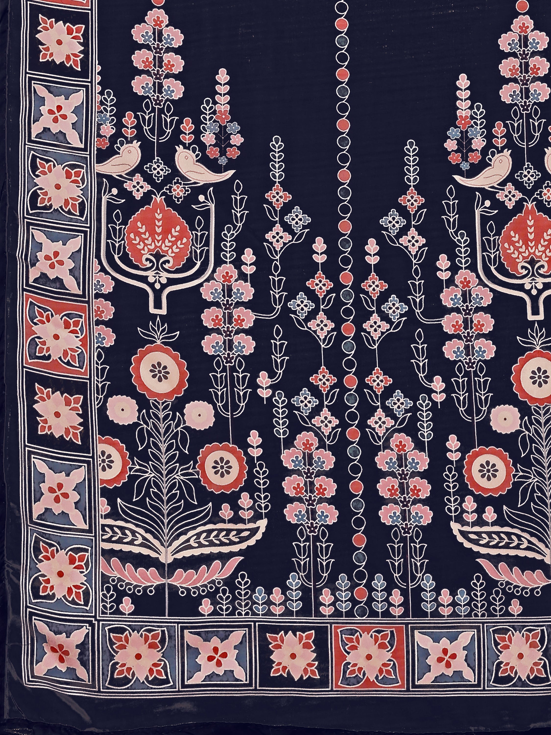 Navy Blue Printed Sequin Chiffon Lehenga Choli