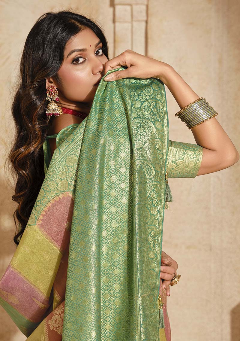 Turquoise Silk Zari Weaving Classic Saree