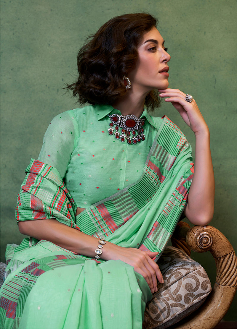 Light Green Weaving Silk Light weight Casual Saree