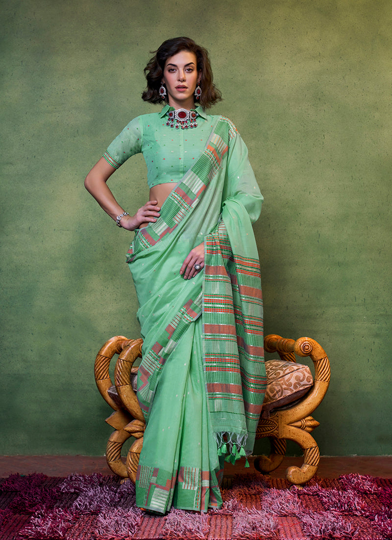 Light Green Weaving Silk Light weight Casual Saree