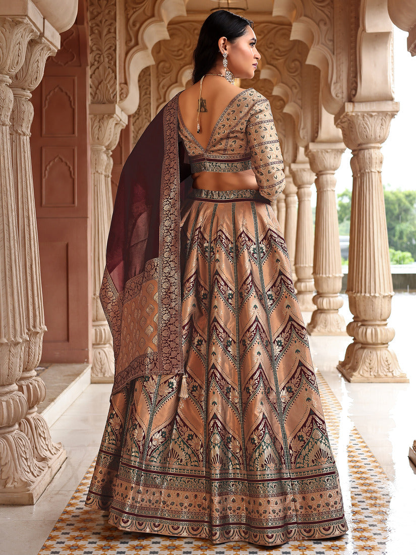 Light Beige Kanjivaram Silk Weaving Work Lehenga Choli