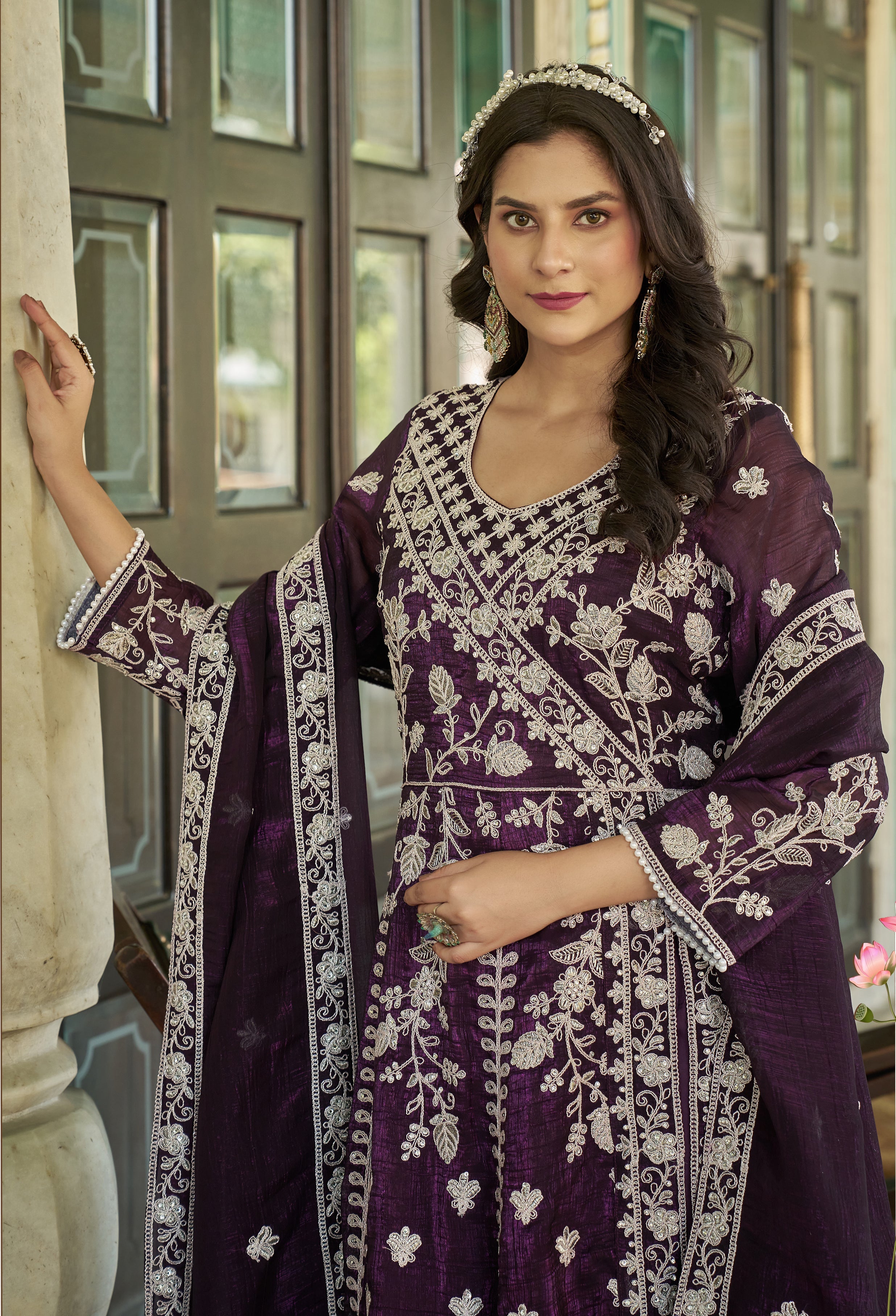 Purple Fancy Crunchy Slit Style Lehenga Pant Style Anarkali Suit