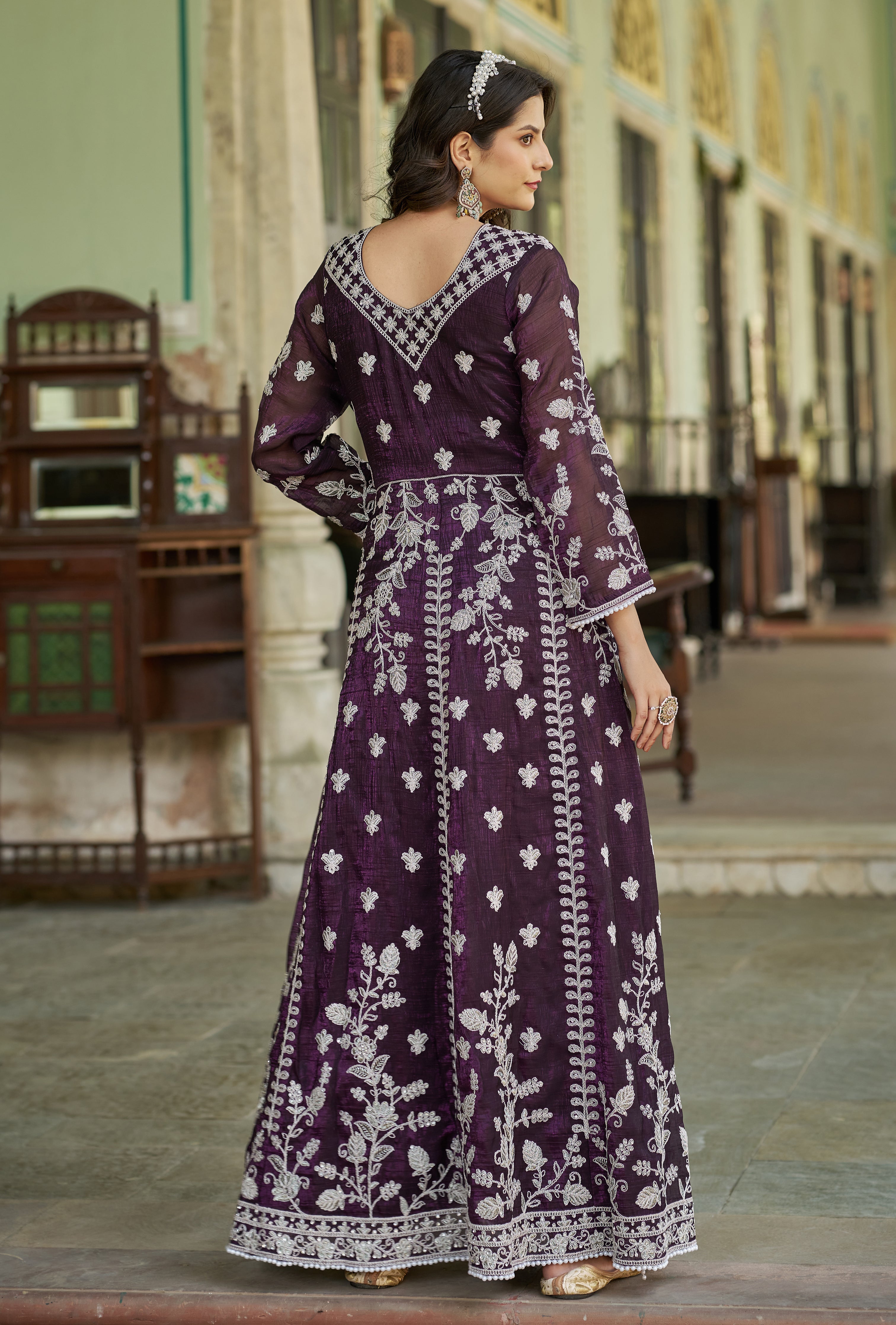 Purple Fancy Crunchy Slit Style Lehenga Pant Style Anarkali Suit